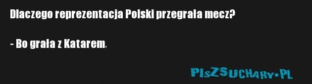 Dlaczego reprezentacja Polski przegrała mecz?

- Bo grała z Katarem.