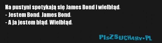 Na pustyni spotykają się James Bond i wielbłąd.
- Jestem Bond. James Bond.
- A ja jestem błąd. Wielbłąd.